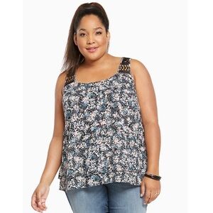 Torrid FLORAL LAYERED CHIFFON CROCHET TANK TOP Size 1X
